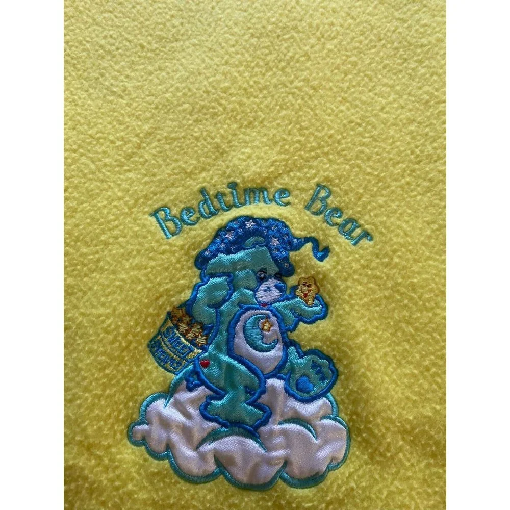 Vintage Care Bears Fleece Baby Blanket Bedtime Bear Sweet Dreams Yellow Blue EUC